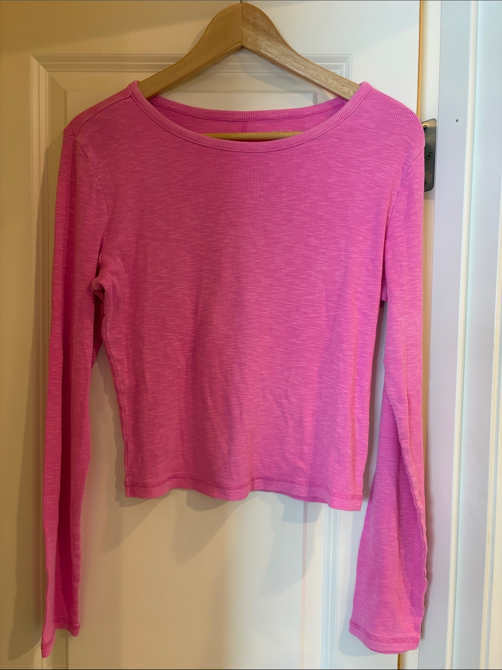 Target Universal Thread Slim Long-Sleeve Crewneck Top in Bright Pink